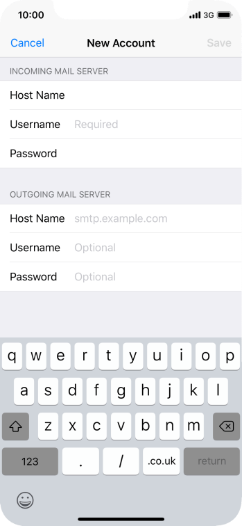 Press Username and key in the username for your email account. Press Username and key in the username for your email account.