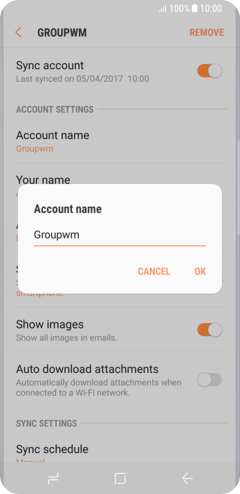 Key in the required name for the email account and press OK. Key in the required name for the email account and press OK.