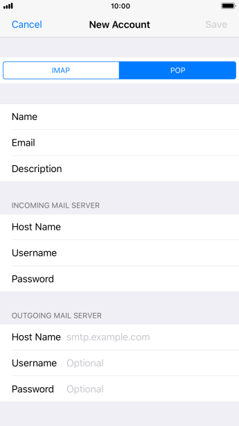 Press Host Name and key in the name of your email provider's outgoing server. Press Host Name and key in the name of your email provider's outgoing server.