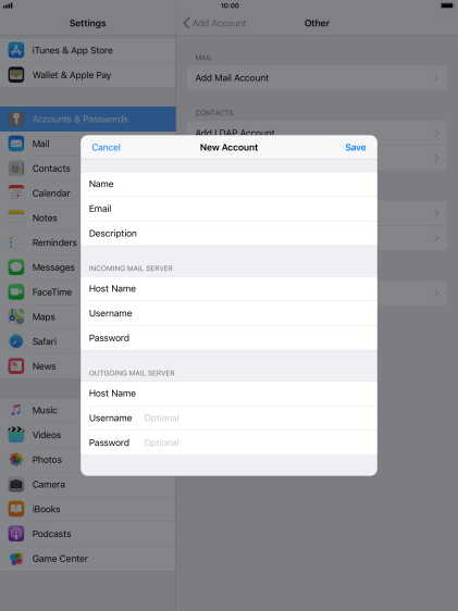 Press Username and key in the username for your email account. Press Username and key in the username for your email account.
