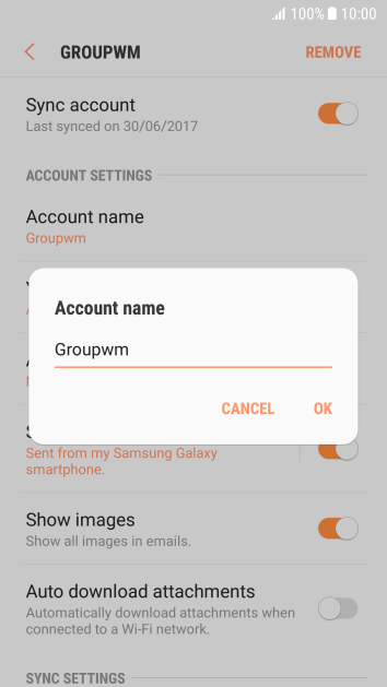 Key in the required name for the email account and press OK. Key in the required name for the email account and press OK.