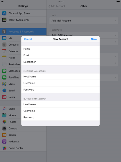 Press Save. Your email account has now been set up. To select more settings for incoming and outgoing server, proceed with the following steps. Press Save. Your email account has now been set up. To select more settings for incoming and outgoing server, proceed with the following steps.
