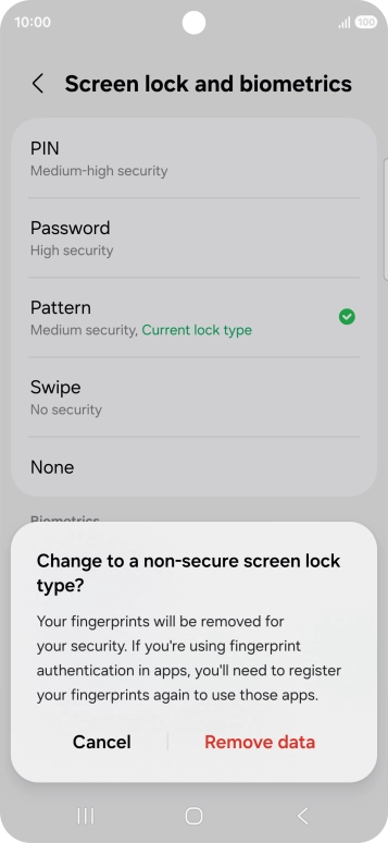 Press Remove data. Press Remove data.