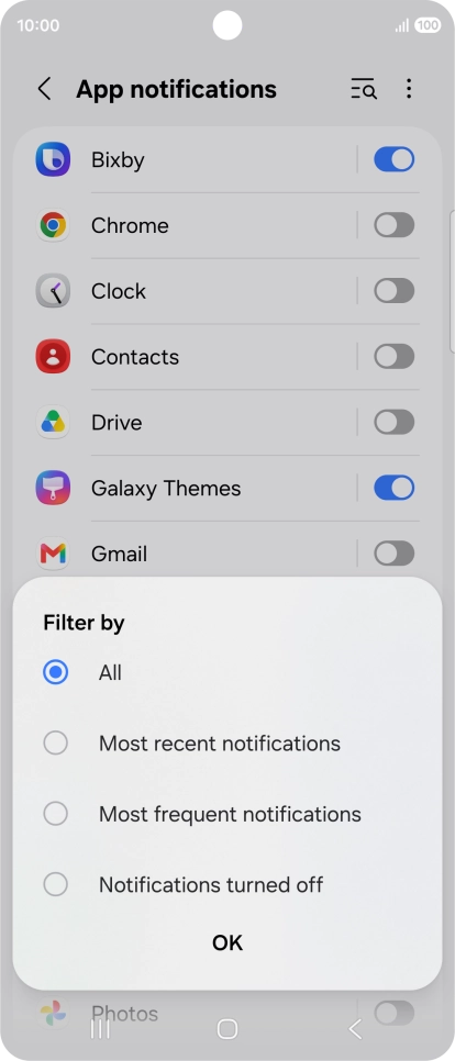 Press the required setting. Press the required setting.