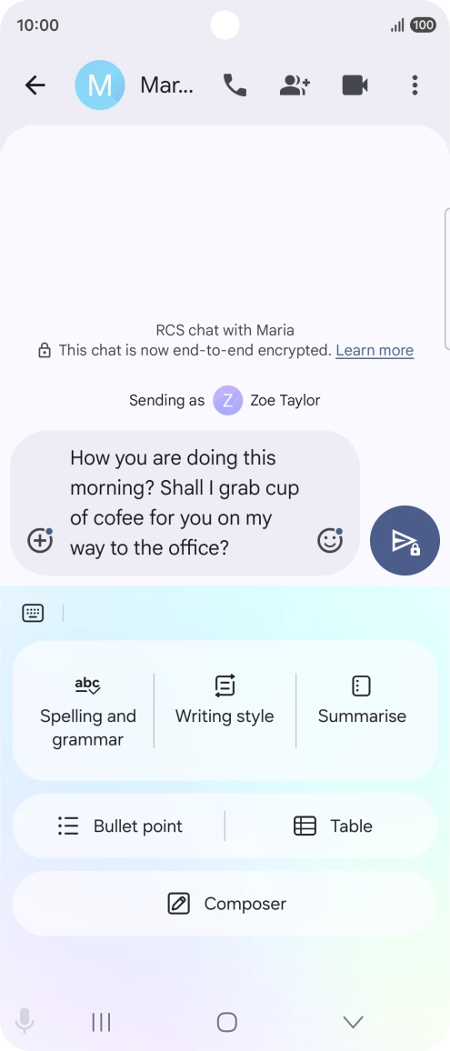 To check your text for grammatical and spelling errors, press Spelling and grammar and follow the instructions on the screen to use the function. To check your text for grammatical and spelling errors, press Spelling and grammar and follow the instructions on the screen to use the function.