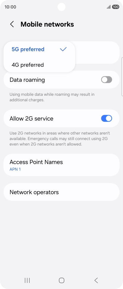 Press the required network mode. Press the required network mode.