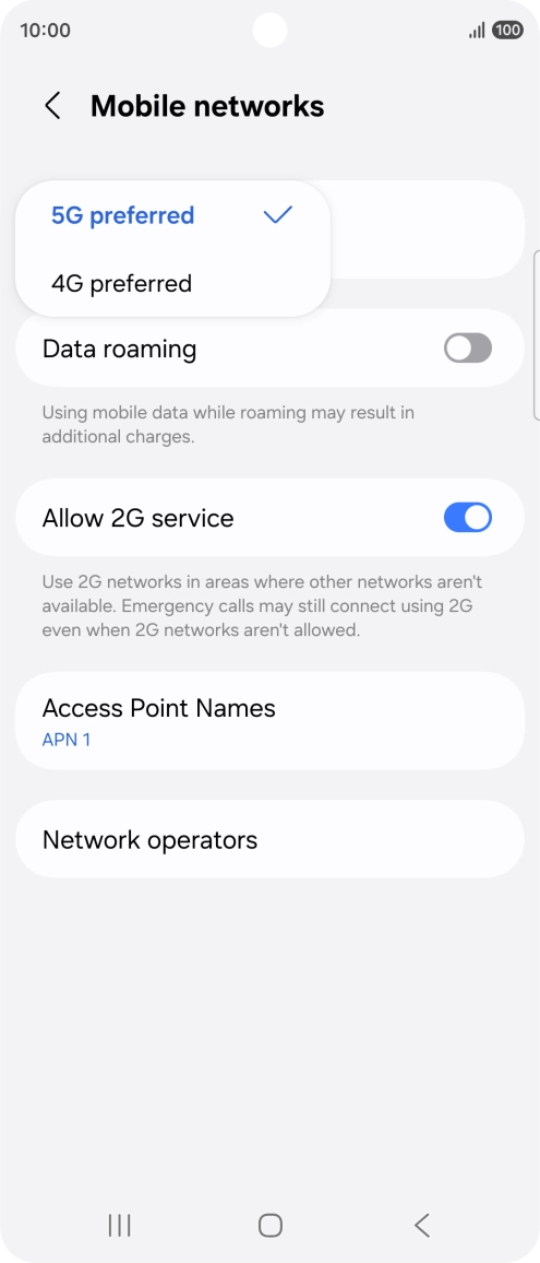 Press the required network mode. Press the required network mode.