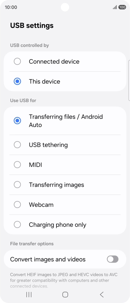 Press Transferring files / Android Auto. Press Transferring files / Android Auto.