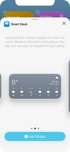 Slide your finger right or left on the screen to select the required widget size. Slide your finger right or left on the screen to select the required widget size.
