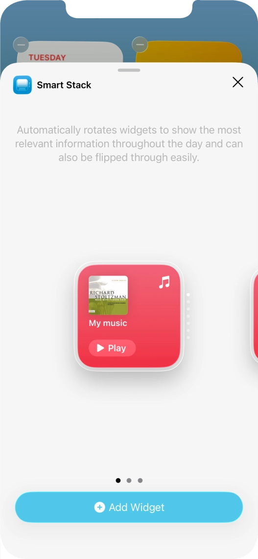 Slide your finger right or left on the screen to select the required widget size. Slide your finger right or left on the screen to select the required widget size.