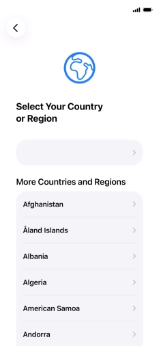 Press the required country or area. Press the required country or area.