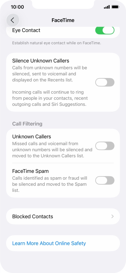Press Blocked Contacts. Press Blocked Contacts.