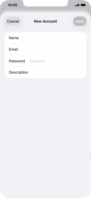 Press Password and key in the password for your email account. Press Password and key in the password for your email account.
