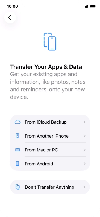 You can transfer content from an Android phone when your phone is activated for the first time and after a factory reset. When this screen is displayed, your phone is ready to transfer content from an Android phone. You can transfer content from an Android phone when your phone is activated for the first time and after a factory reset. When this screen is displayed, your phone is ready to transfer content from an Android phone.