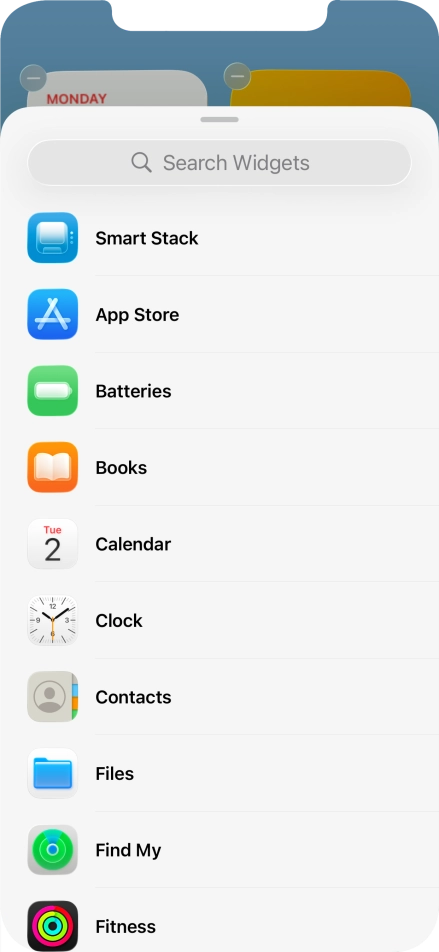Press the required widget. Press the required widget.