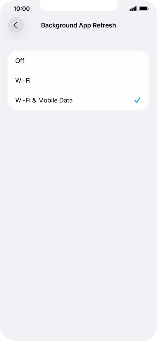 To turn off background refresh of apps, press Off. To turn off background refresh of apps, press Off.