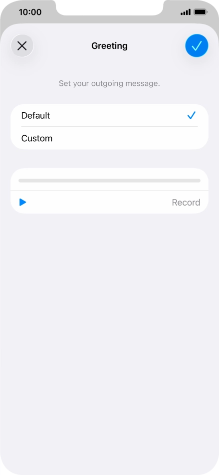 Press Default to select the default greeting. Press Default to select the default greeting.