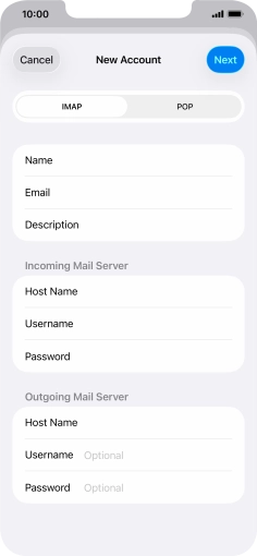 Press Username and key in the username for your email account. Press Username and key in the username for your email account.