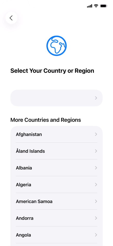 Press the required country or area. Press the required country or area.