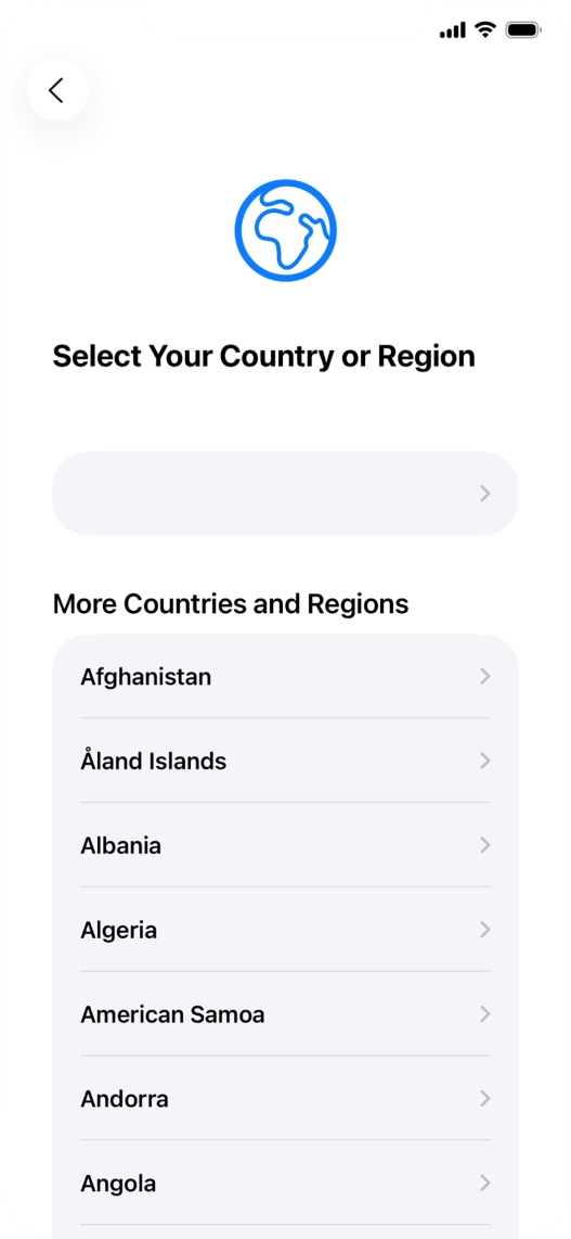 Press the required country or area. Press the required country or area.