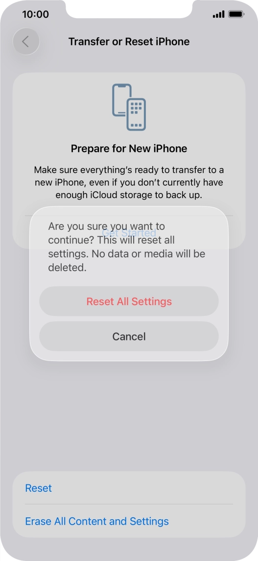 Press Reset All Settings. Wait a moment while the factory default settings are restored. Follow the instructions on the screen to set up your phone and prepare it for use. Press Reset All Settings. Wait a moment while the factory default settings are restored. Follow the instructions on the screen to set up your phone and prepare it for use.