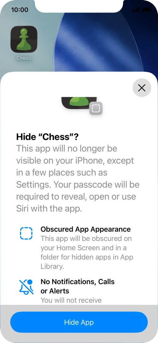 Press Hide App. Press Hide App.