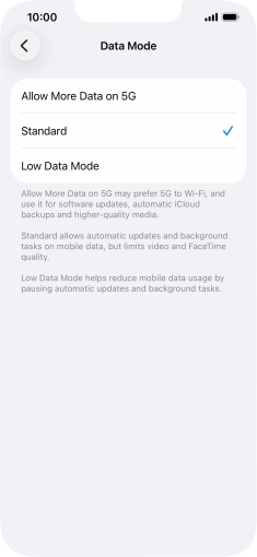 Press the required setting. Press the required setting.