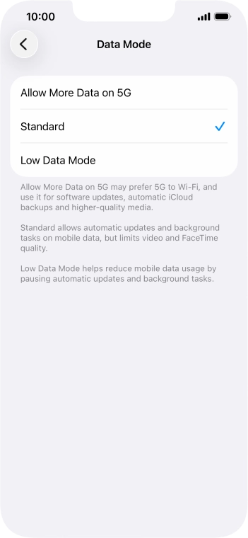 Press the required setting. Press the required setting.