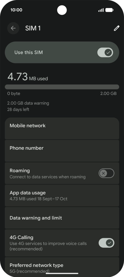 The total data usage is displayed. The total data usage is displayed.