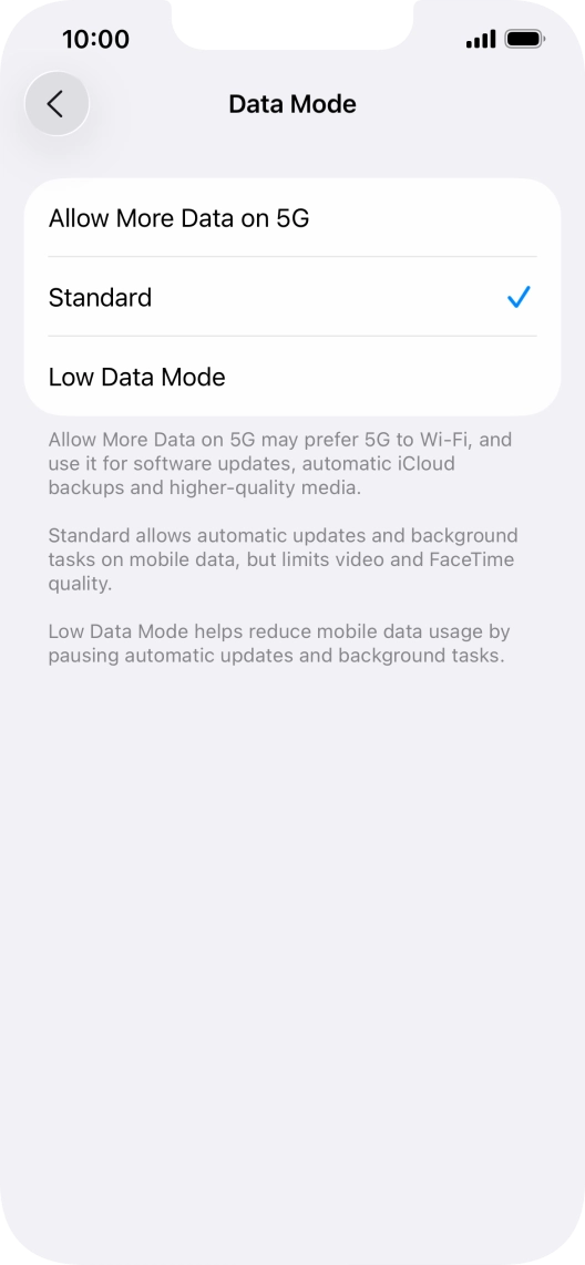 Press the required setting. Press the required setting.