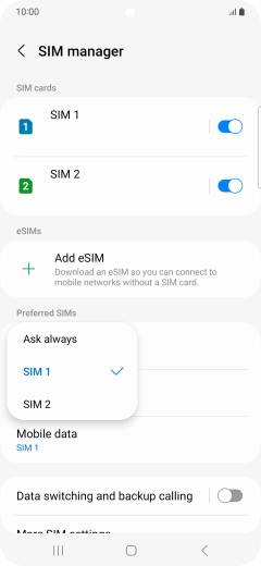 Press the required setting. Press the required setting.