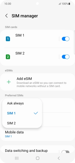 Press the required setting. Press the required setting.