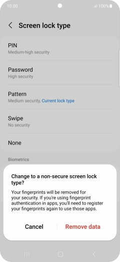 Press Remove data. Press Remove data.