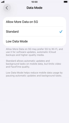 Press the required setting. Press the required setting.