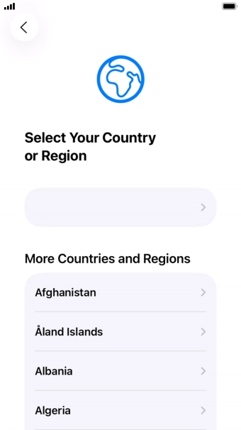 Press the required country or area. Press the required country or area.