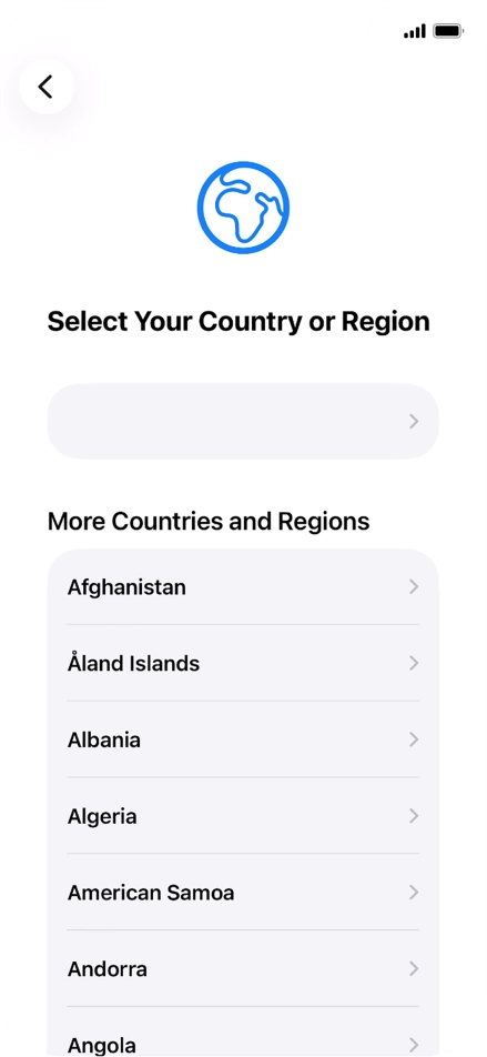 Press the required country or area. Press the required country or area.
