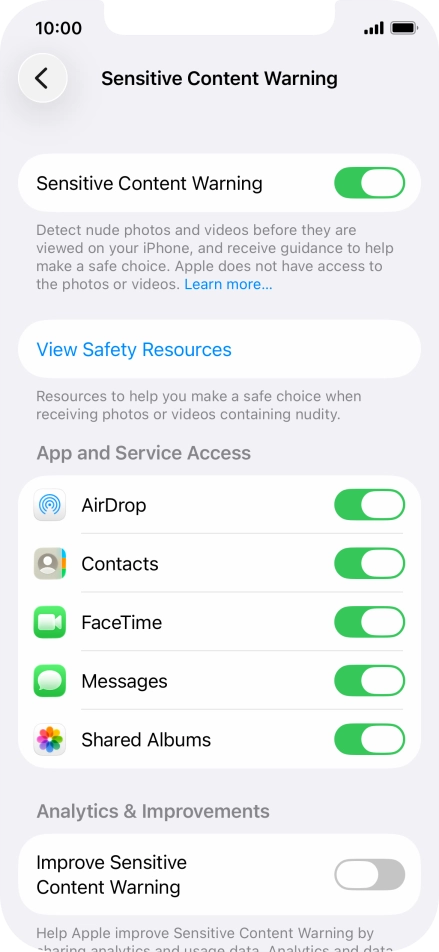Press the indicators next to the required applications to turn the function on or off. Press the indicators next to the required applications to turn the function on or off.