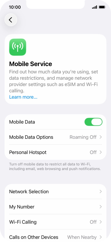 Press Mobile Data Options. Press Mobile Data Options.