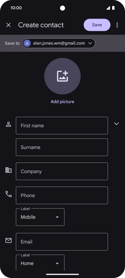 Press First name and key in the required first name. Press First name and key in the required first name.