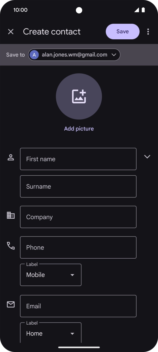 Press First name and key in the required first name. Press First name and key in the required first name.