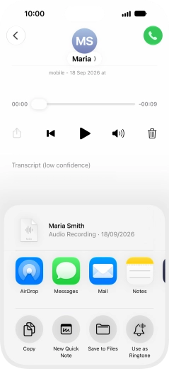 Press the required setting and follow the instructions on the screen to share or save the message. Press the required setting and follow the instructions on the screen to share or save the message.