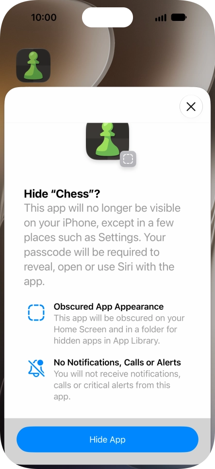 Press Hide App. Press Hide App.