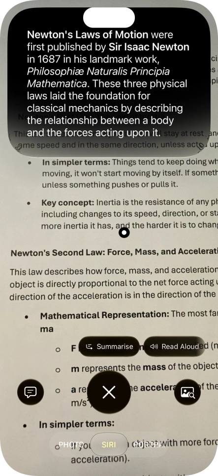 To use visual intelligence on a text, take a picture of the text, press the required setting and follow the instructions on the screen to use the function. To use visual intelligence on a text, take a picture of the text, press the required setting and follow the instructions on the screen to use the function.