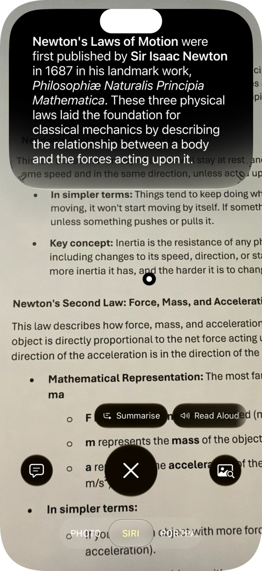 To use visual intelligence on a text, take a picture of the text, press the required setting and follow the instructions on the screen to use the function. To use visual intelligence on a text, take a picture of the text, press the required setting and follow the instructions on the screen to use the function.
