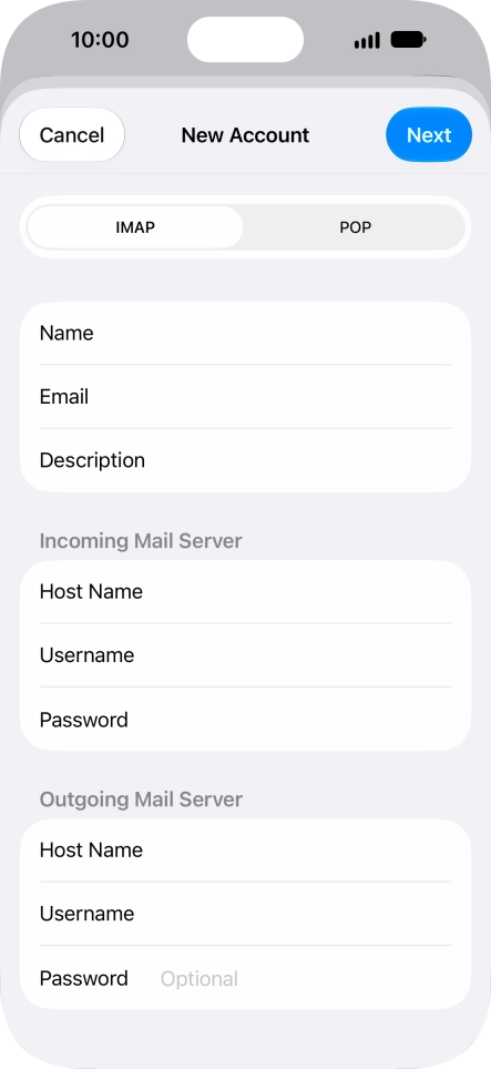 Press Password and key in the password for your email account. Press Password and key in the password for your email account.