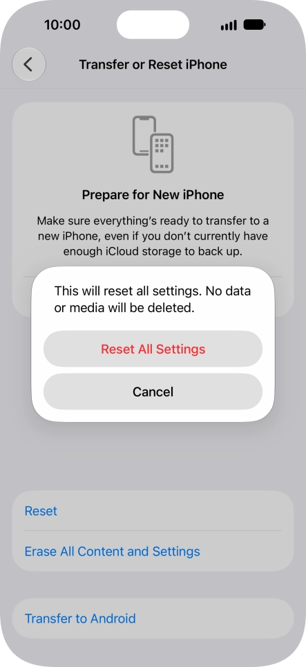 Press Reset All Settings. Press Reset All Settings.