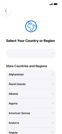 Press the required country or area. Press the required country or area.