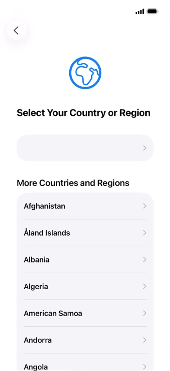 Press the required country or area. Press the required country or area.
