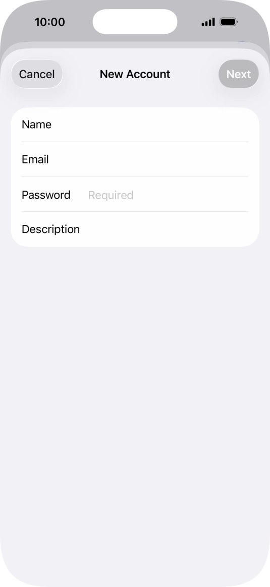 Press Password and key in the password for your email account. Press Password and key in the password for your email account.