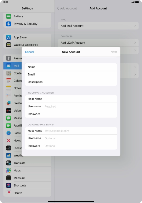 Press Username and key in the username for your email account. Press Username and key in the username for your email account.